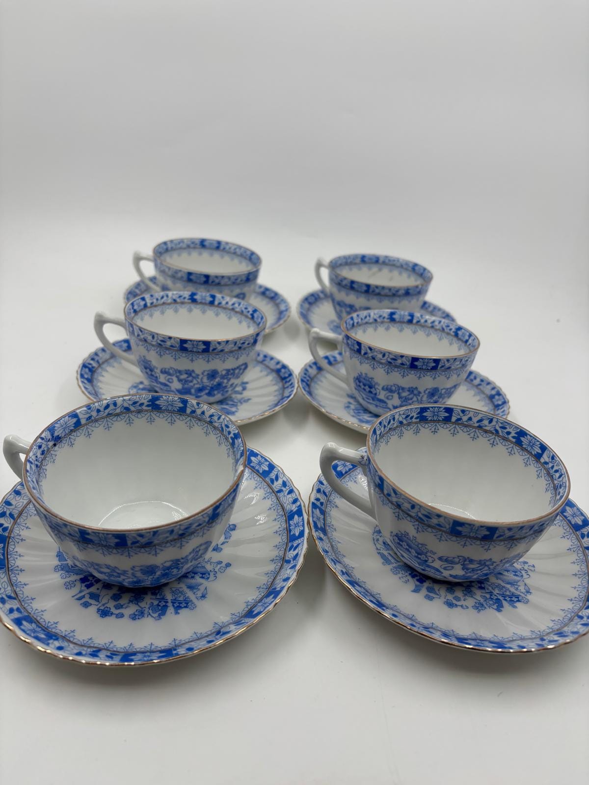 Vintage Kaffeeset Set von 6 China blau von unbekannt Blau-Weiß-Dekor Goldrand