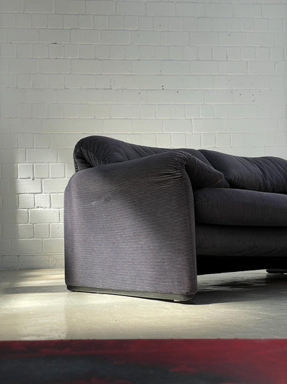 Vintage Sofa Maralunga von Vico Magistretti für Cassina gestreift schwarz anthrazit