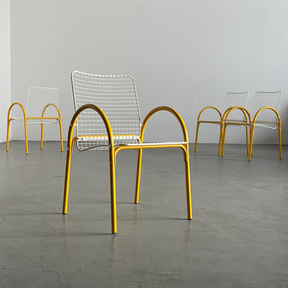 Vintage Gartenstuhl Set von 4 von EMU, Italien, gelb und weiß, 1980er