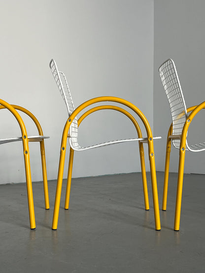 Vintage Gartenstuhl Set von 4 von EMU, Italien, gelb und weiß, 1980er