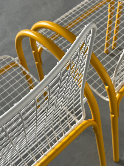 Vintage Gartenstuhl Set von 4 von EMU, Italien, gelb und weiß, 1980er