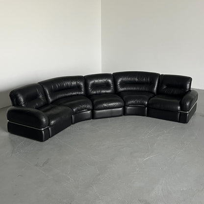 Vintage Sofa Set von 5 Modulen, italienisch, schwarz, 1970er, gebogener Chromrahmen