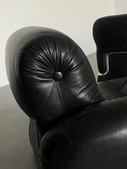 Vintage Sofa Set von 5 Modulen, italienisch, schwarz, 1970er, gebogener Chromrahmen