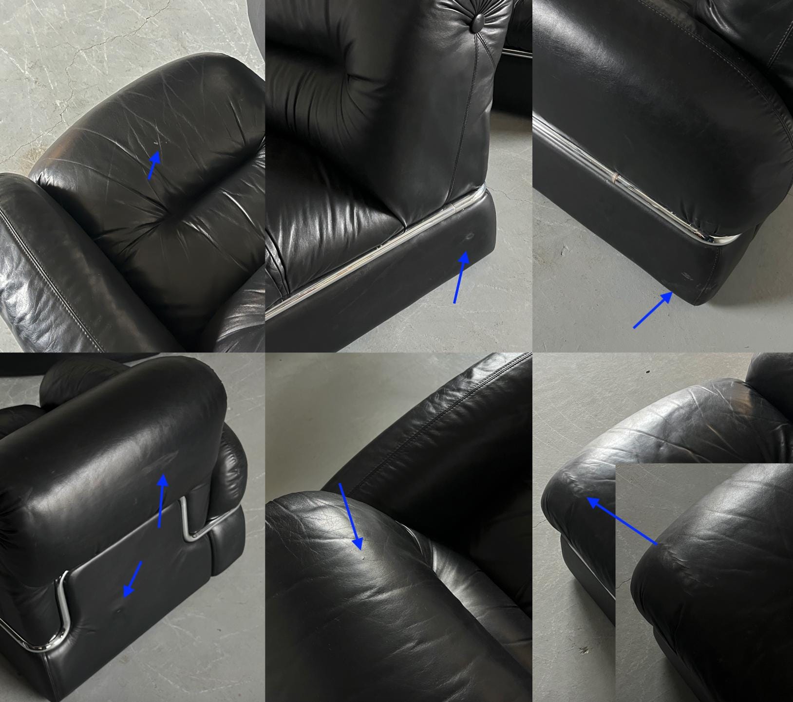 Vintage Sofa Set von 5 Modulen, italienisch, schwarz, 1970er, gebogener Chromrahmen