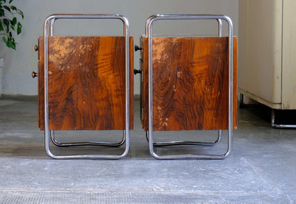 Vintage Nachttisch Set von 2 Bauhaus von unbekannt für unbekannt mit Schublade und Glasplatte