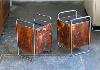 Vintage Nachttisch Set von 2 Bauhaus von unbekannt für unbekannt mit Schublade und Glasplatte