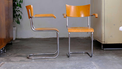 Vintage Freischwinger Armlehnstuhl Set von 2 von Bauhaus