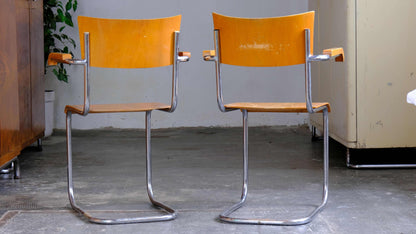 Vintage Freischwinger Armlehnstuhl Set von 2 von Bauhaus