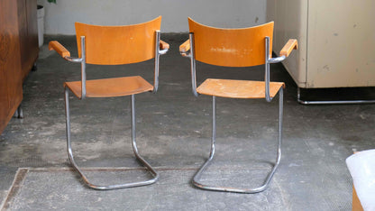 Vintage Freischwinger Armlehnstuhl Set von 2 von Bauhaus