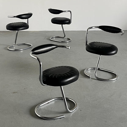 Vintage Stuhl Cobra von Giotto Stoppino für Bernini, Set von 4, schwarz, Chromgestell