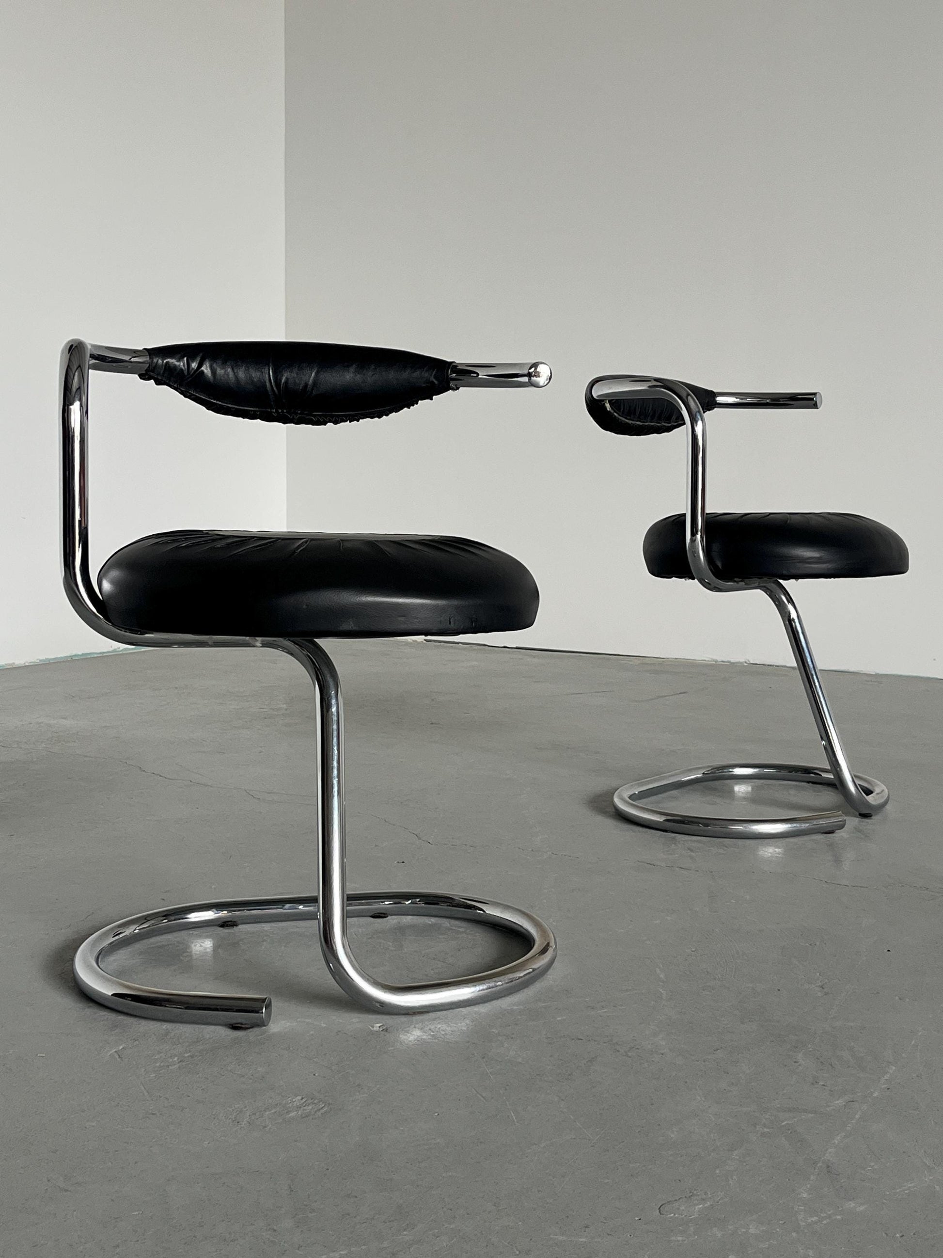 Vintage Stuhl Cobra von Giotto Stoppino für Bernini, Set von 4, schwarz, Chromgestell