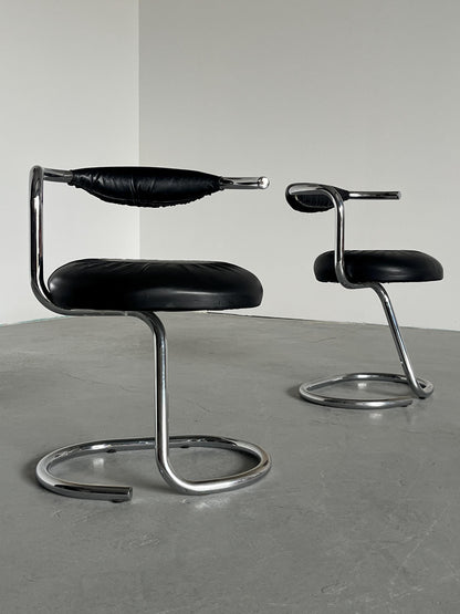 Vintage Stuhl Cobra von Giotto Stoppino für Bernini, Set von 4, schwarz, Chromgestell
