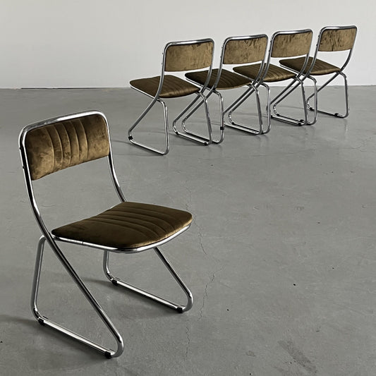 Vintage Freischwinger Esszimmerstuhl in Grün von 1970er Jahre, pro Stück, Italien