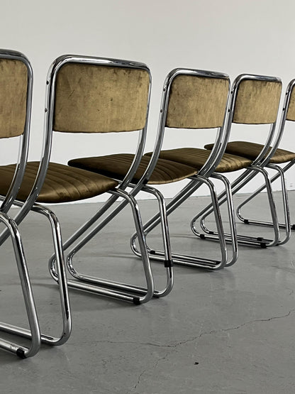 Vintage Freischwinger Esszimmerstuhl in Grün von 1970er Jahre, pro Stück, Italien