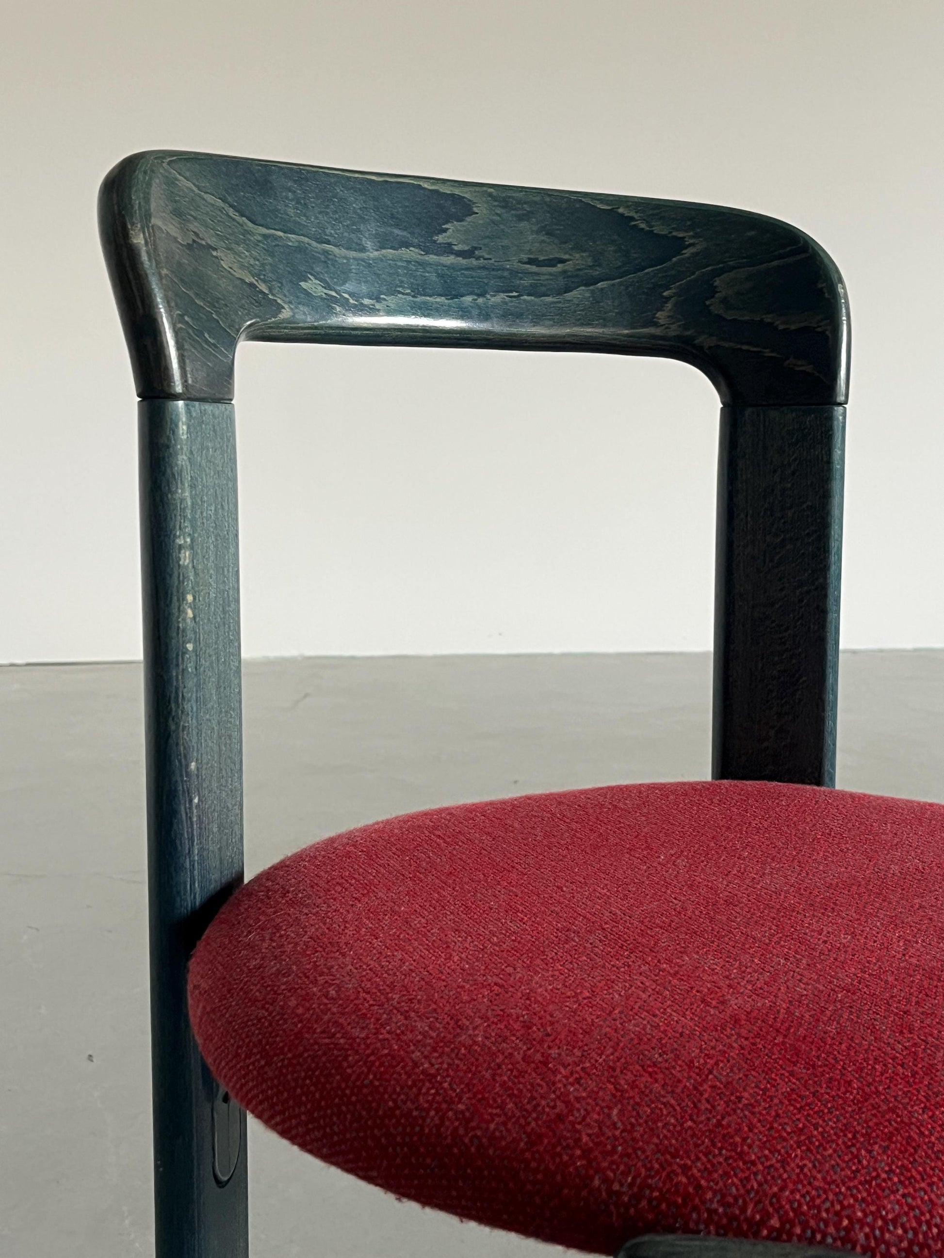 Vintage Stuhl Rey von Bruno Rey für Kusch+Co, dunkelblau, roter Bezug, Aluminium, 1970er