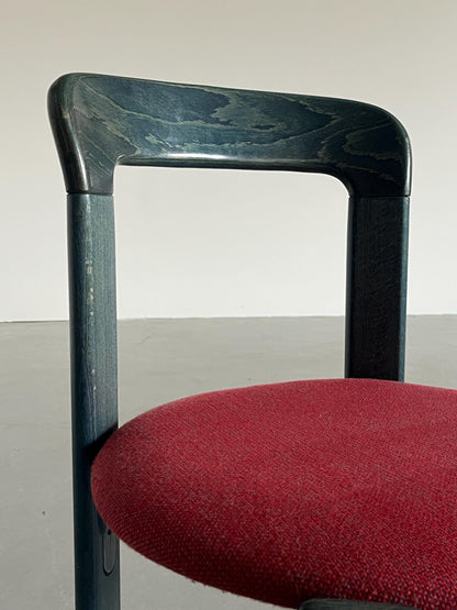 Vintage Stuhl Rey von Bruno Rey für Kusch+Co, dunkelblau, roter Bezug, Aluminium, 1970er