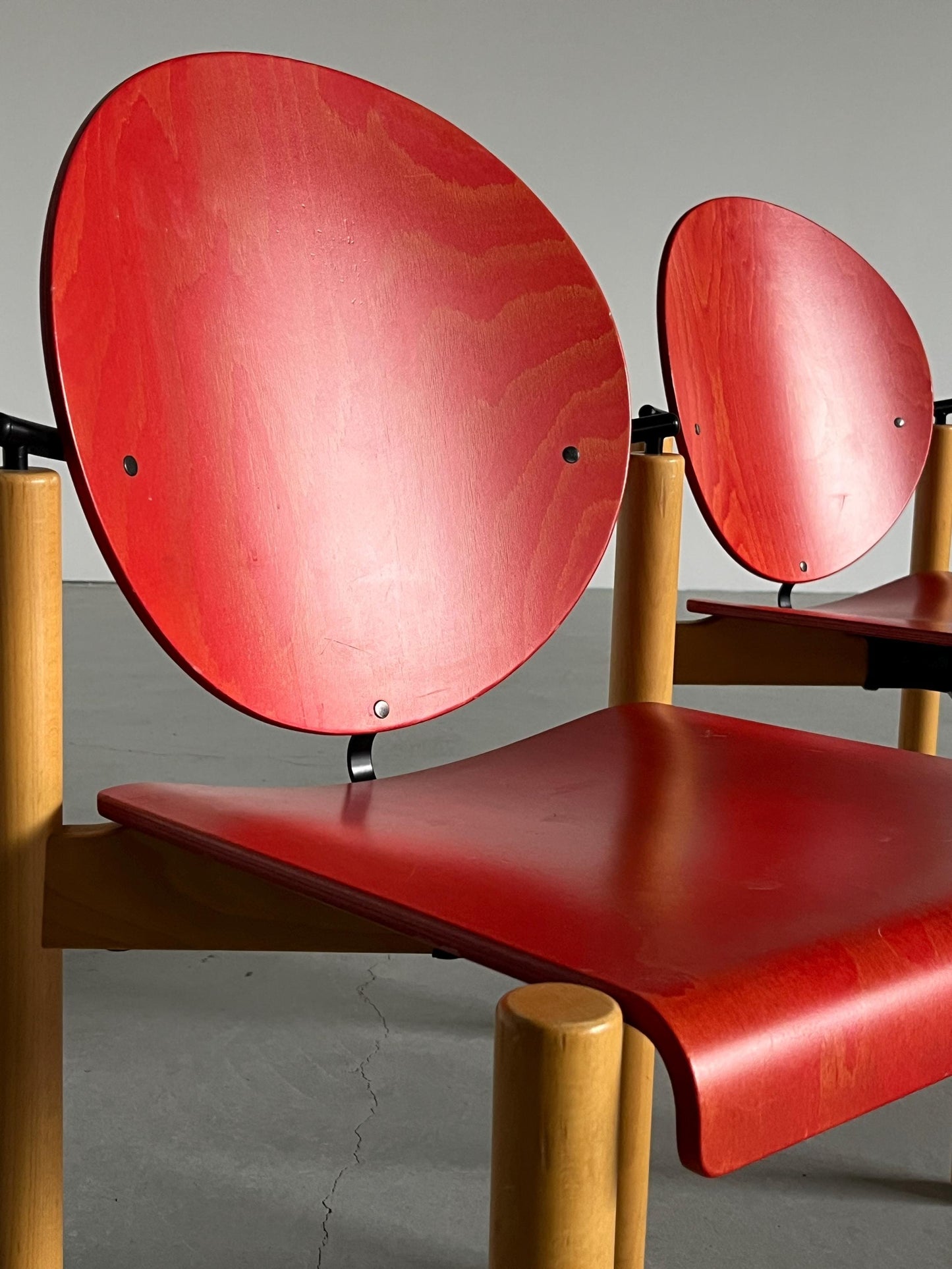 Vintage Esszimmerstuhl Set von 2 von Kusch+Co stapelbar geometrisch rot