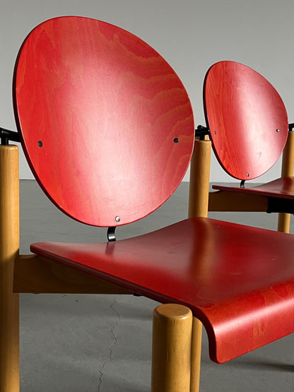 Vintage Esszimmerstuhl Set von 2 von Kusch+Co stapelbar geometrisch rot