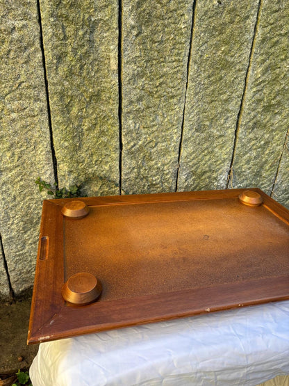 Vintage Tablett mit Weltkarte aus Holz und Keramik, ca. 75x48 cm