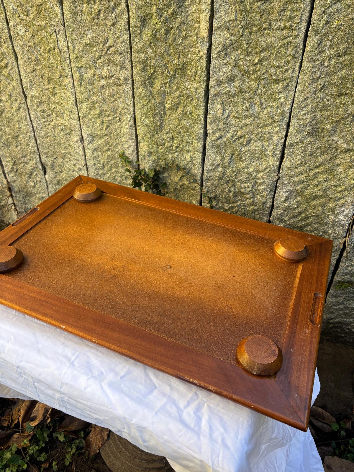 Vintage Tablett mit Weltkarte aus Holz und Keramik, ca. 75x48 cm