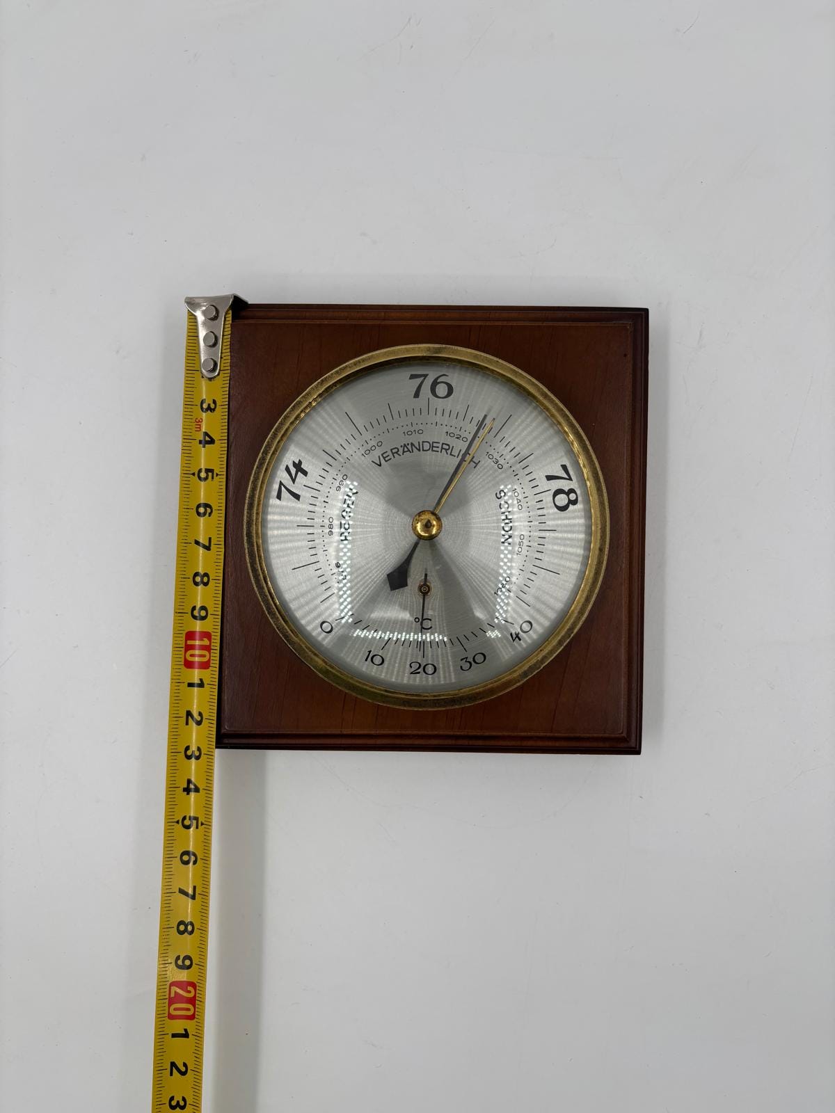 Vintage Barometer mit Thermometer als Wanddekoration aus Holz und Messing, funktionsfähig