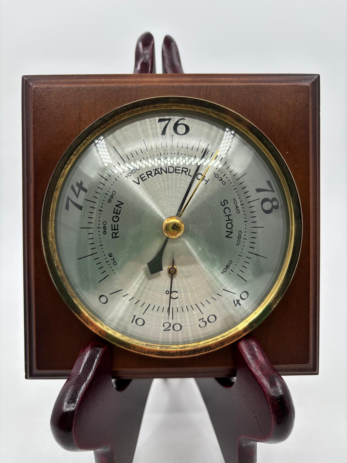 Vintage Barometer mit Thermometer als Wanddekoration aus Holz und Messing, funktionsfähig