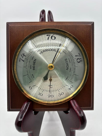 Vintage Barometer mit Thermometer als Wanddekoration aus Holz und Messing, funktionsfähig
