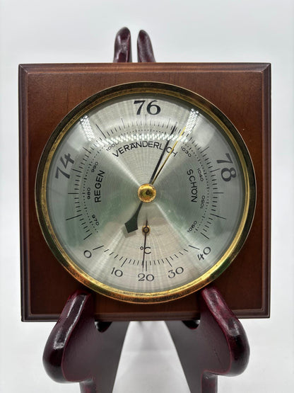 Vintage Barometer mit Thermometer als Wanddekoration aus Holz und Messing, funktionsfähig