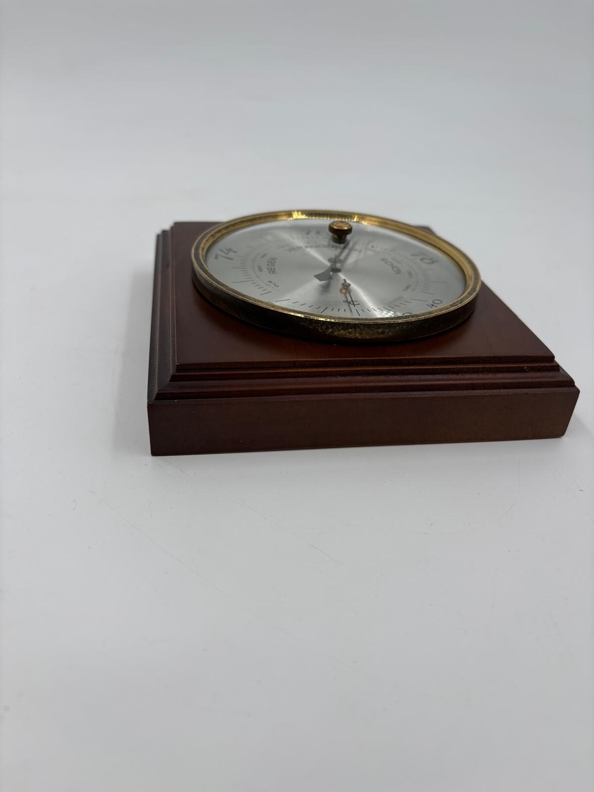 Vintage Barometer mit Thermometer als Wanddekoration aus Holz und Messing, funktionsfähig