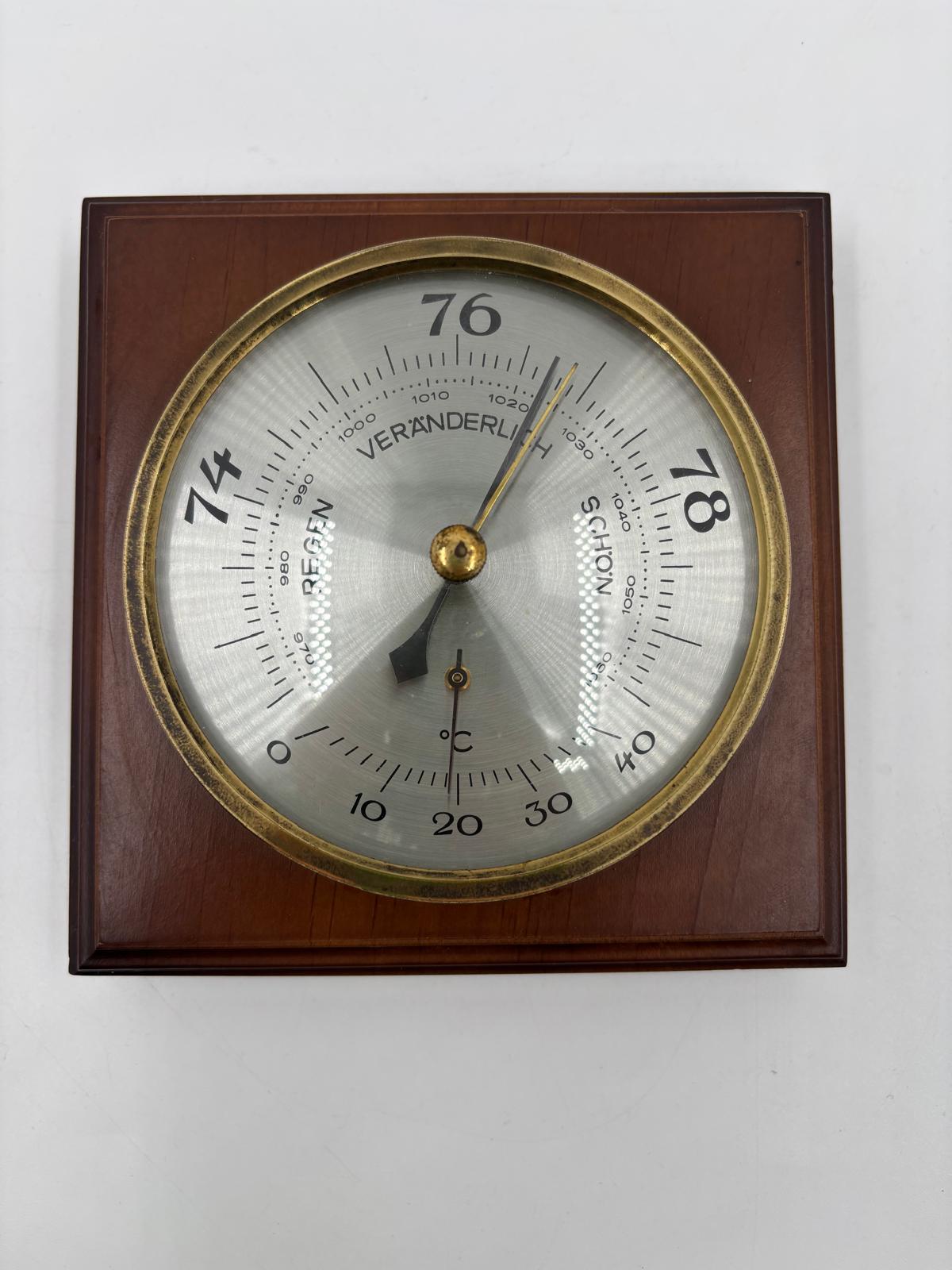 Vintage Barometer mit Thermometer als Wanddekoration aus Holz und Messing, funktionsfähig