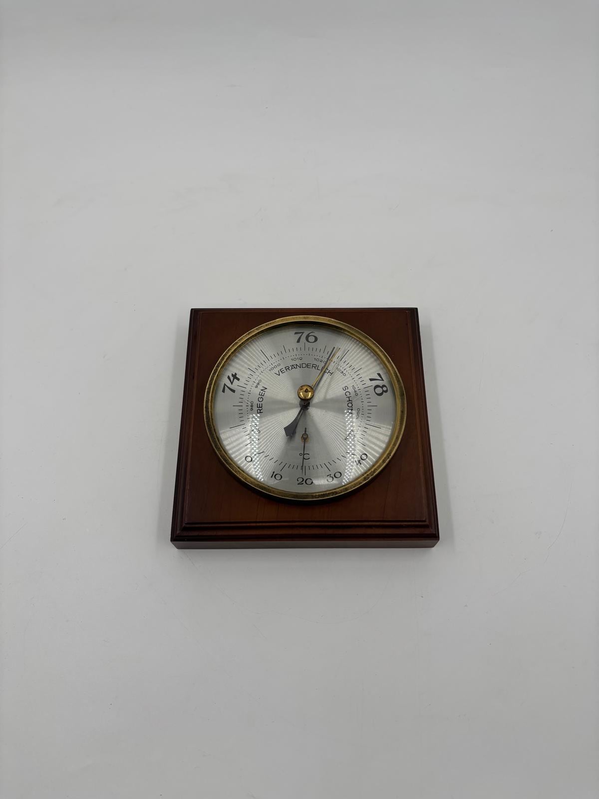 Vintage Barometer mit Thermometer als Wanddekoration aus Holz und Messing, funktionsfähig