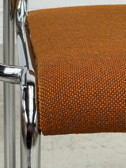 Vintage Stuhl verchromt brauner Stoffbezug Bauhaus stapelbar West-Germany