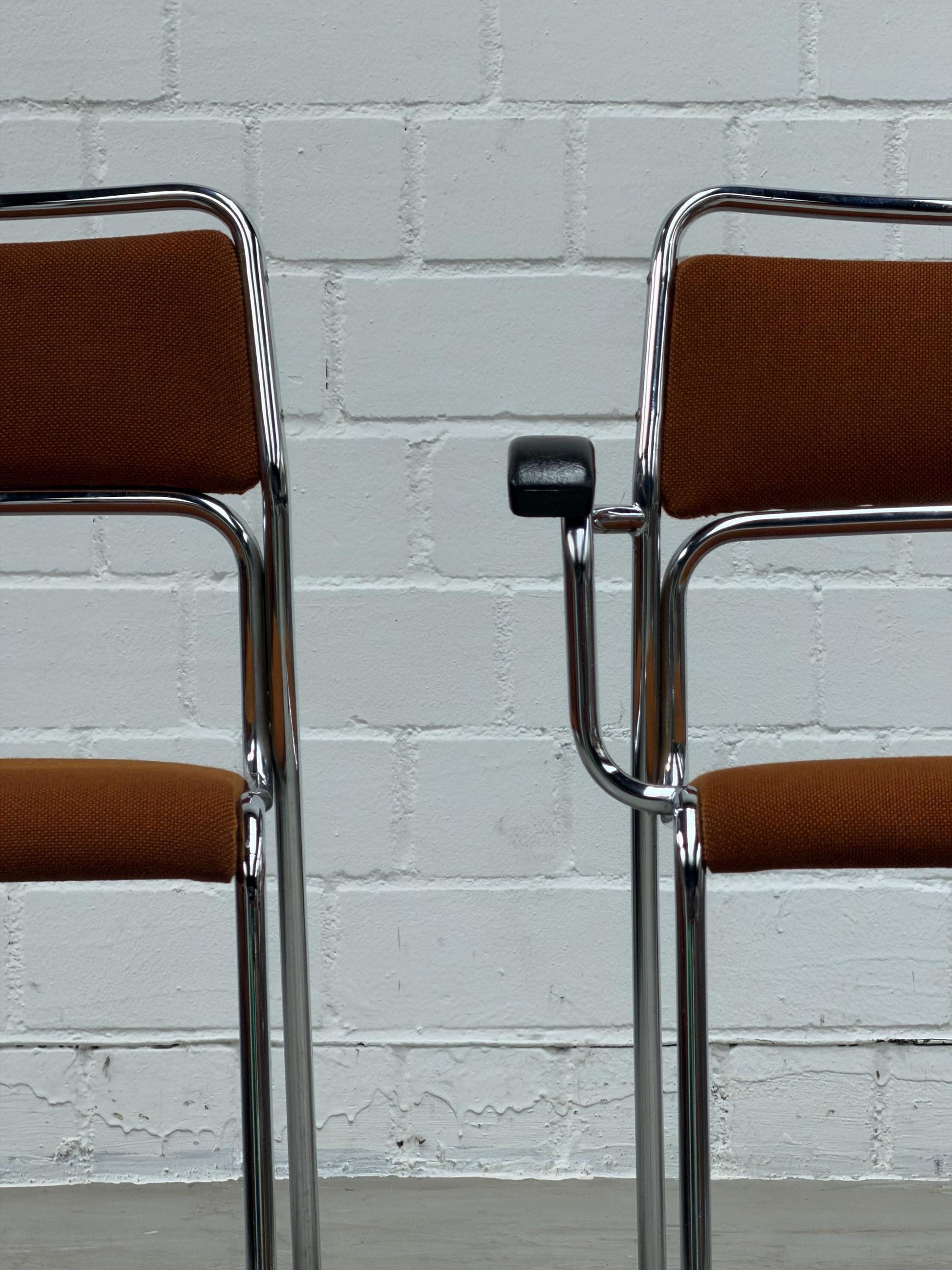Vintage Stuhl verchromt brauner Stoffbezug Bauhaus stapelbar West-Germany