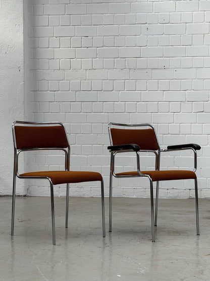 Vintage Stuhl verchromt brauner Stoffbezug Bauhaus stapelbar West-Germany