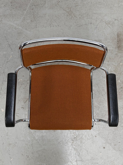 Vintage Stuhl verchromt brauner Stoffbezug Bauhaus stapelbar West-Germany
