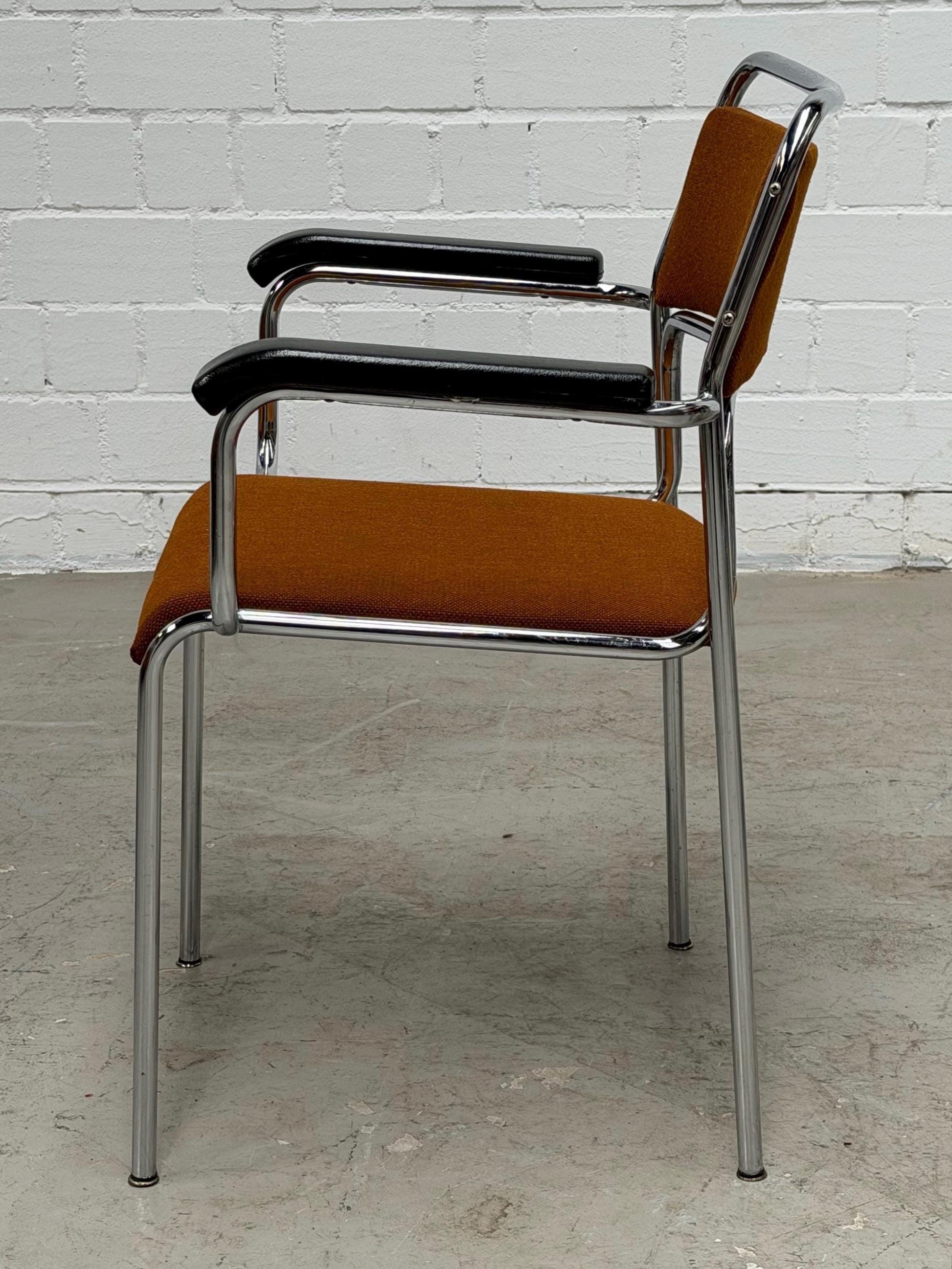 Vintage Stuhl verchromt brauner Stoffbezug Bauhaus stapelbar West-Germany