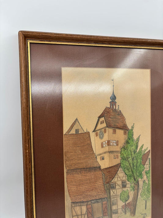 Vintage Bild Altstadt-Motiv im Holzrahmen ca. 40 x 30 cm