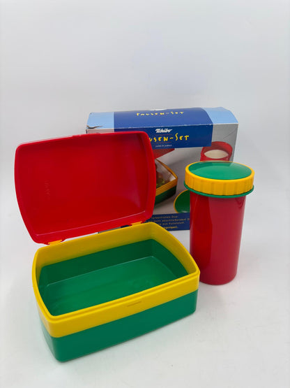 Vintage Pausen-Set Taschler-Set von Tschibo aus Kunststoff mit Dose und Becher originalverpackt
