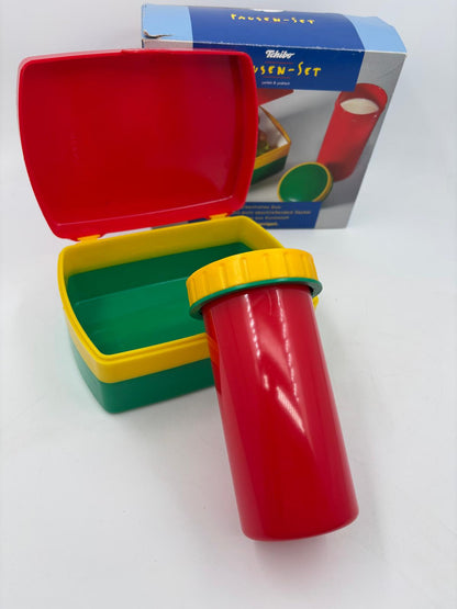 Vintage Pausen-Set Taschler-Set von Tschibo aus Kunststoff mit Dose und Becher originalverpackt