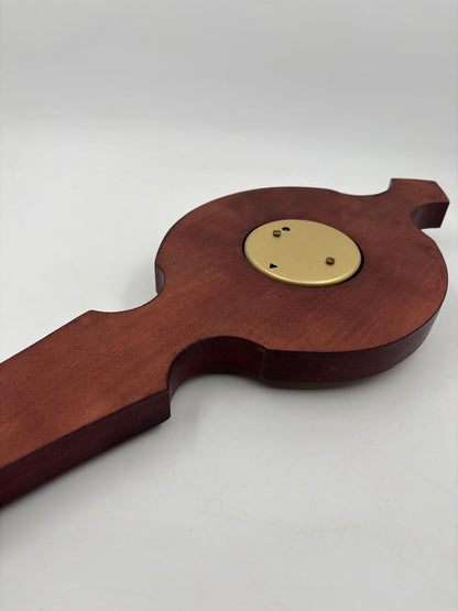 Vintage Wandbarometer mit Thermometer und Uhr aus rötlichem Holz