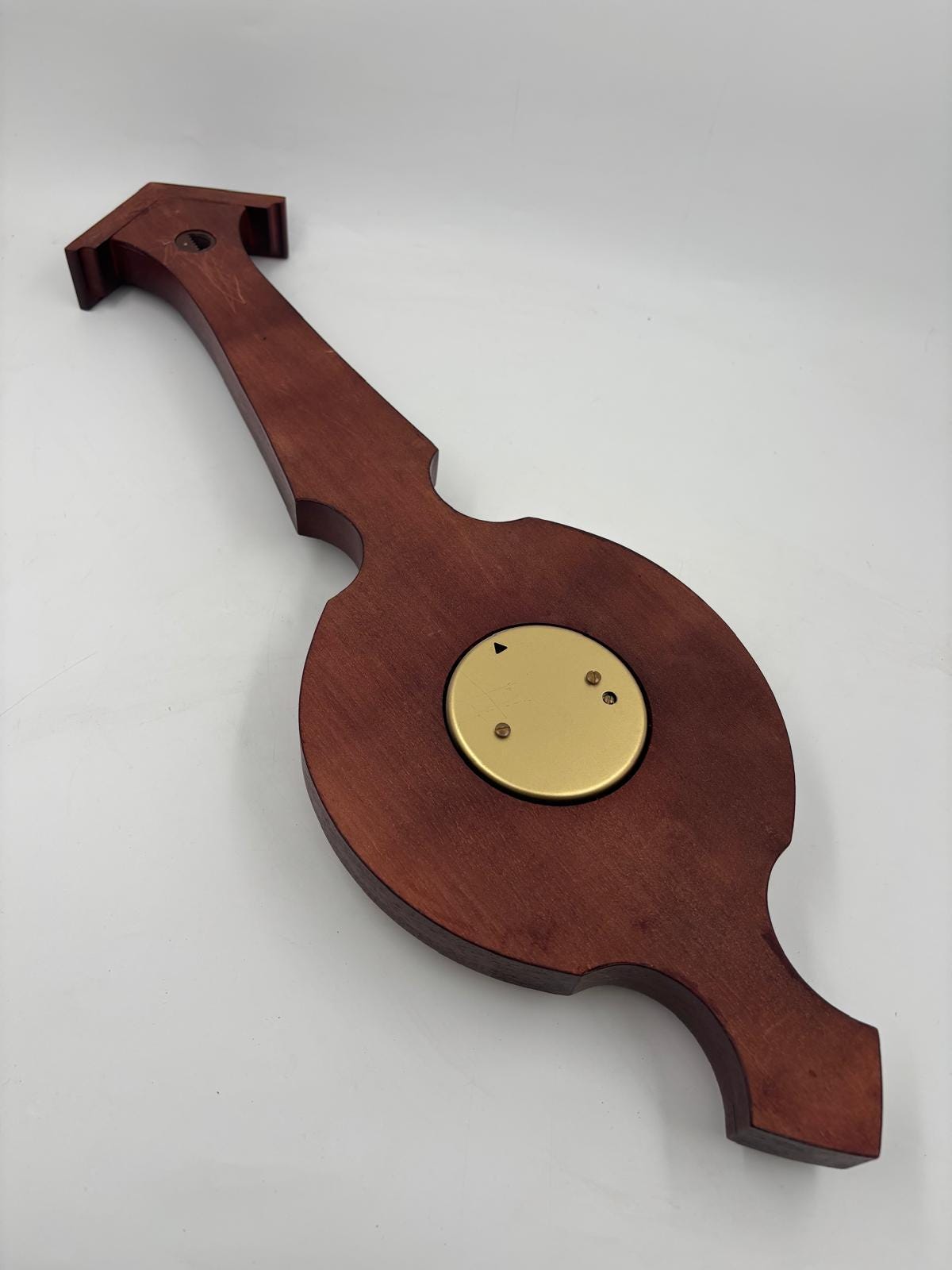 Vintage Wandbarometer mit Thermometer und Uhr aus rötlichem Holz