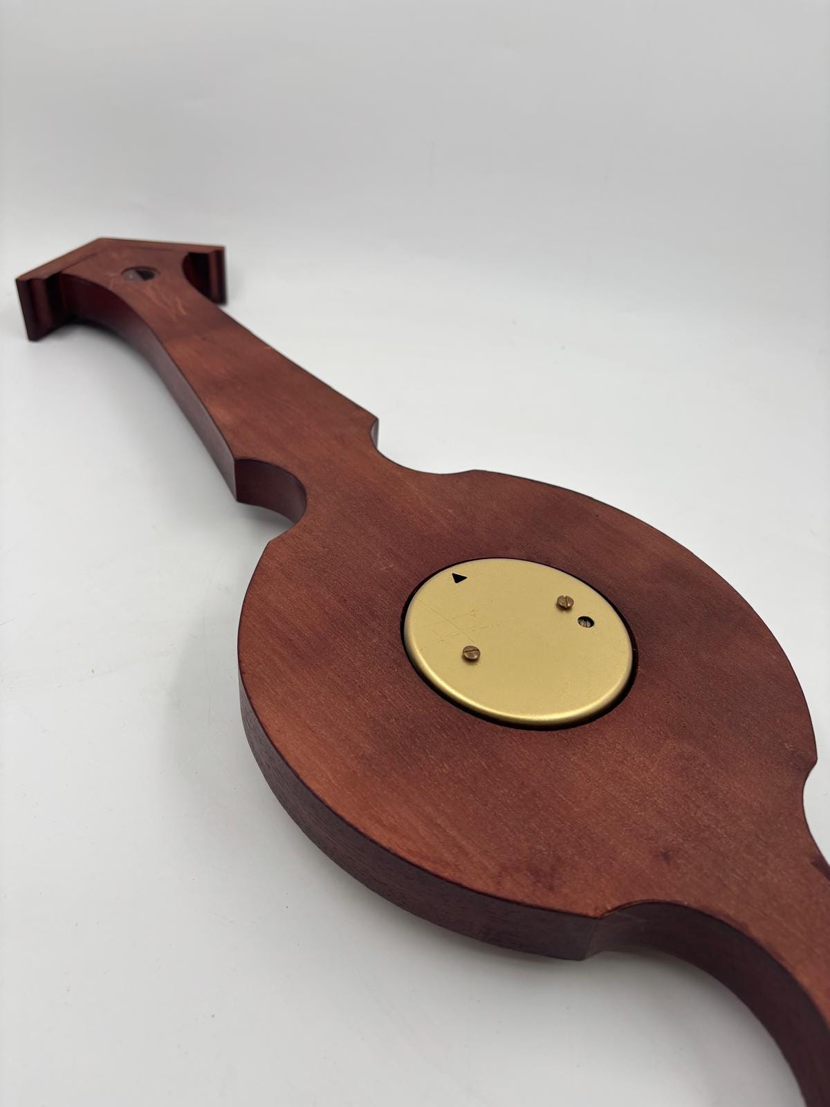 Vintage Wandbarometer mit Thermometer und Uhr aus rötlichem Holz