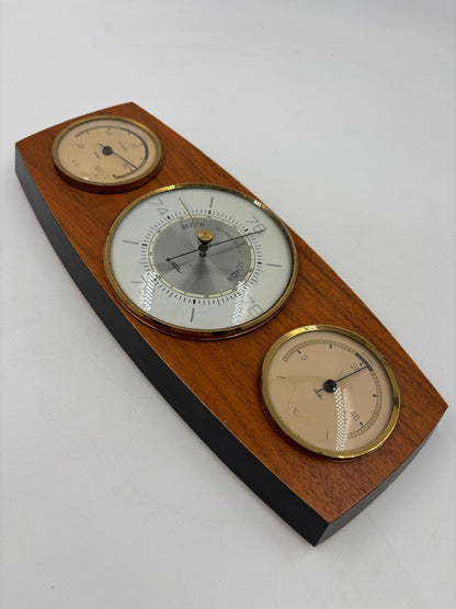 Vintage Wetterstation Barometer waagerecht Holz Messing funktionstüchtig