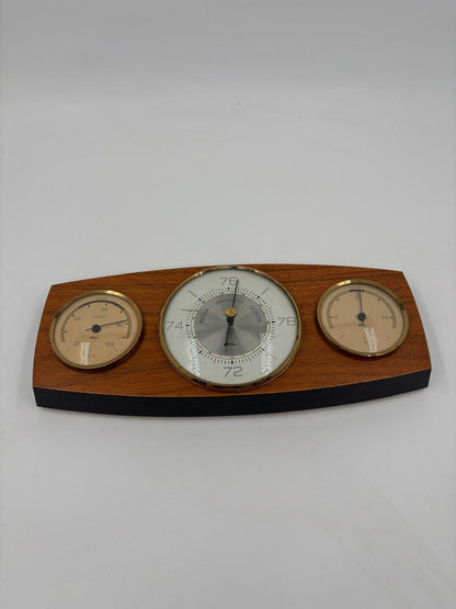 Vintage Wetterstation Barometer waagerecht Holz Messing funktionstüchtig