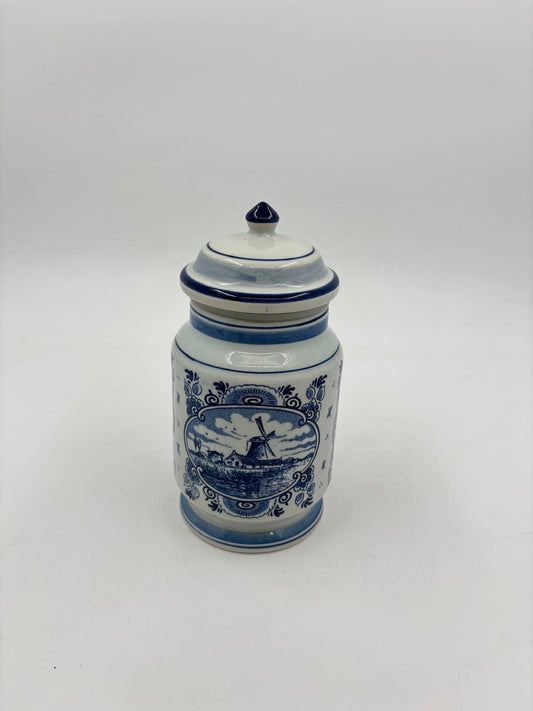 Vintage Dose von GKB Hand Painted Delfts Holland mit Windmühlenmotiv