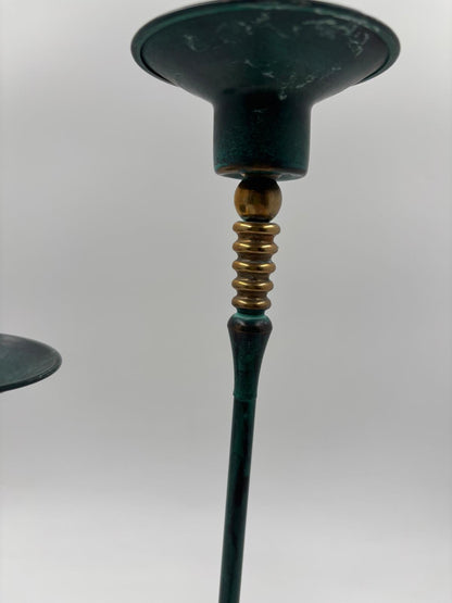 Vintage Kerzenständer Set von 2 von Gilde patiniert grün gold