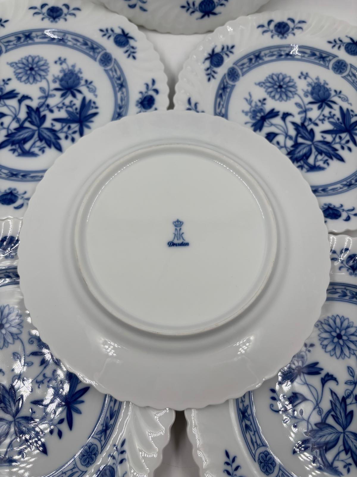 Vintage Kuchenteller Set von 6 von Kaiser Dresden Zwiebelmuster blau-weiß