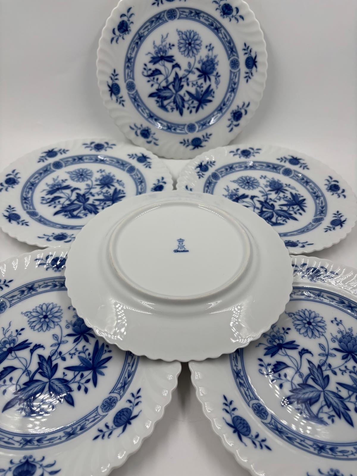 Vintage Kuchenteller Set von 6 von Kaiser Dresden Zwiebelmuster blau-weiß