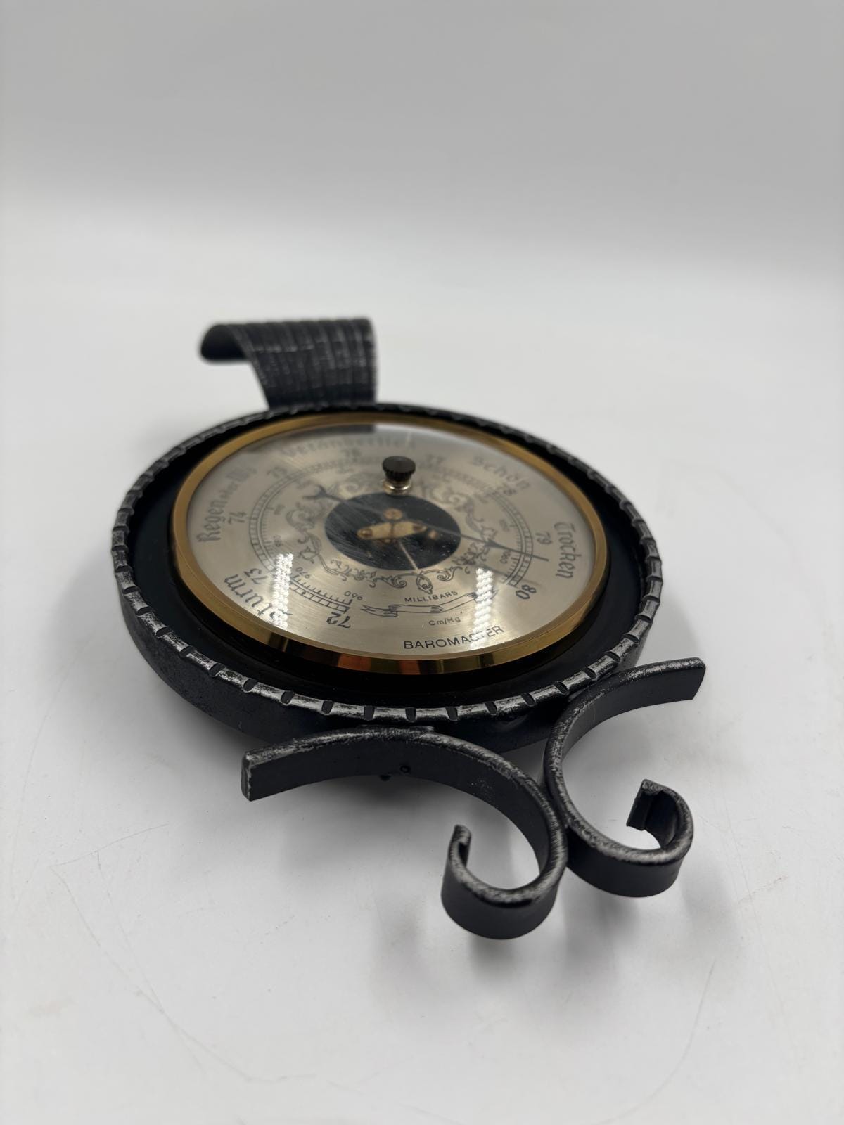Vintage Wandbarometer Baromaster von Baromaster mit Schmiedeeisen-Halterung