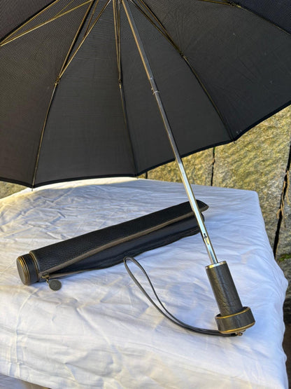 Vintage Sonnenschirm von Knirps schwarz mit Kunstlederhülle